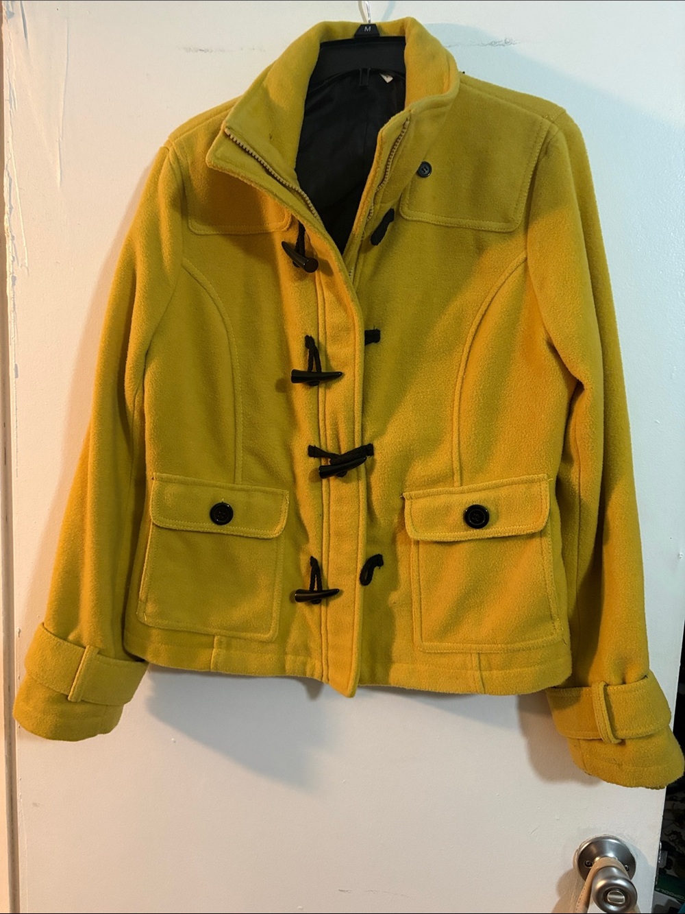Ladie’s Yellow Toggle Winter Jacket - Classic Casual Pea Coat XL